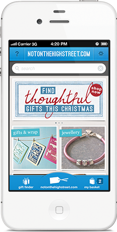Screenshot showing all products in notonthehighstreet.com gift finder iPhone app