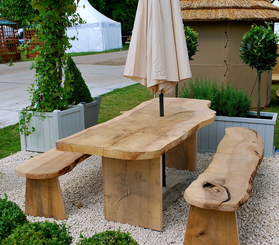 Wood Outdoor Table and Benches