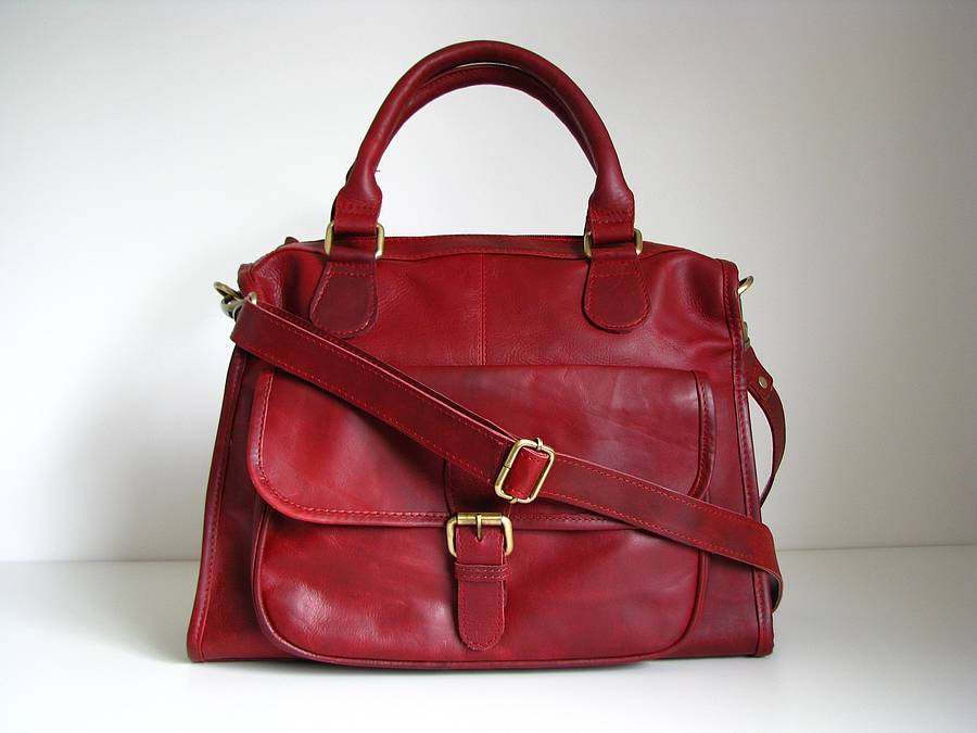 red leather satchel handbag by the leather store | 0