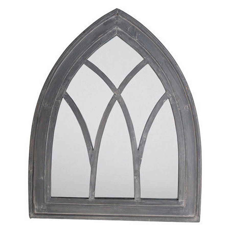 grey wooden gothic arch mirror by garden selections 