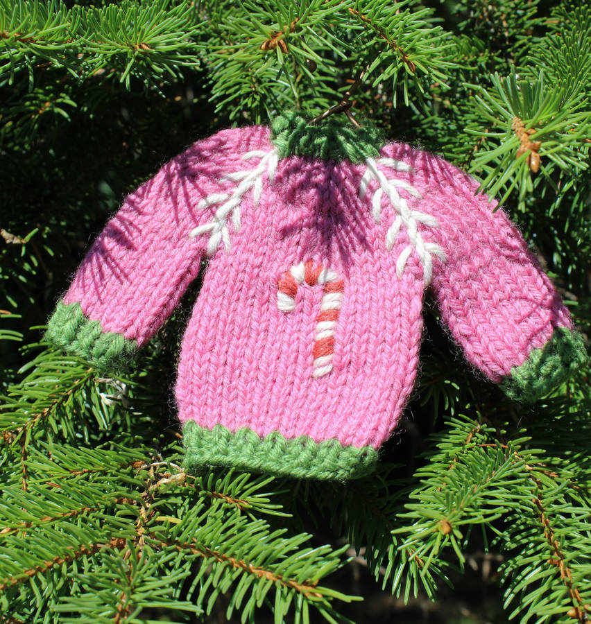 set of three hand knitted christmas jumper decorations by lime tree ...