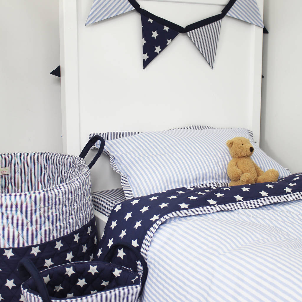 Blue Cot Bed Duvet Cover And Pillow Case By Lime Tree London