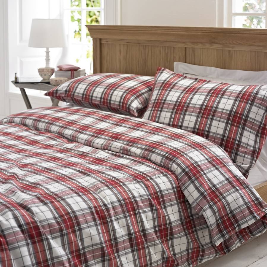 Glencoe Red Tartan Brushed Cotton Duvet Cover Set By Marquis