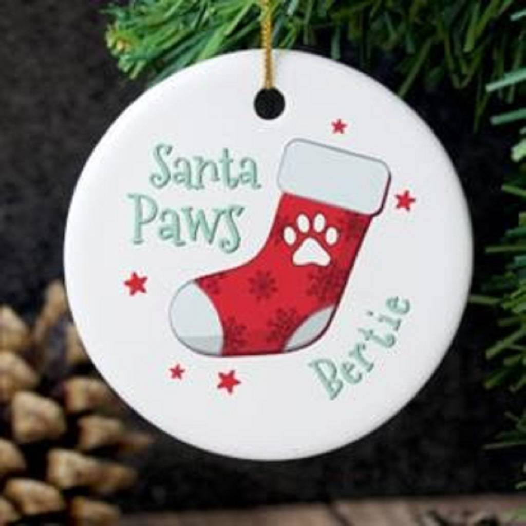 personalised santa paws decoration by sarah hurley