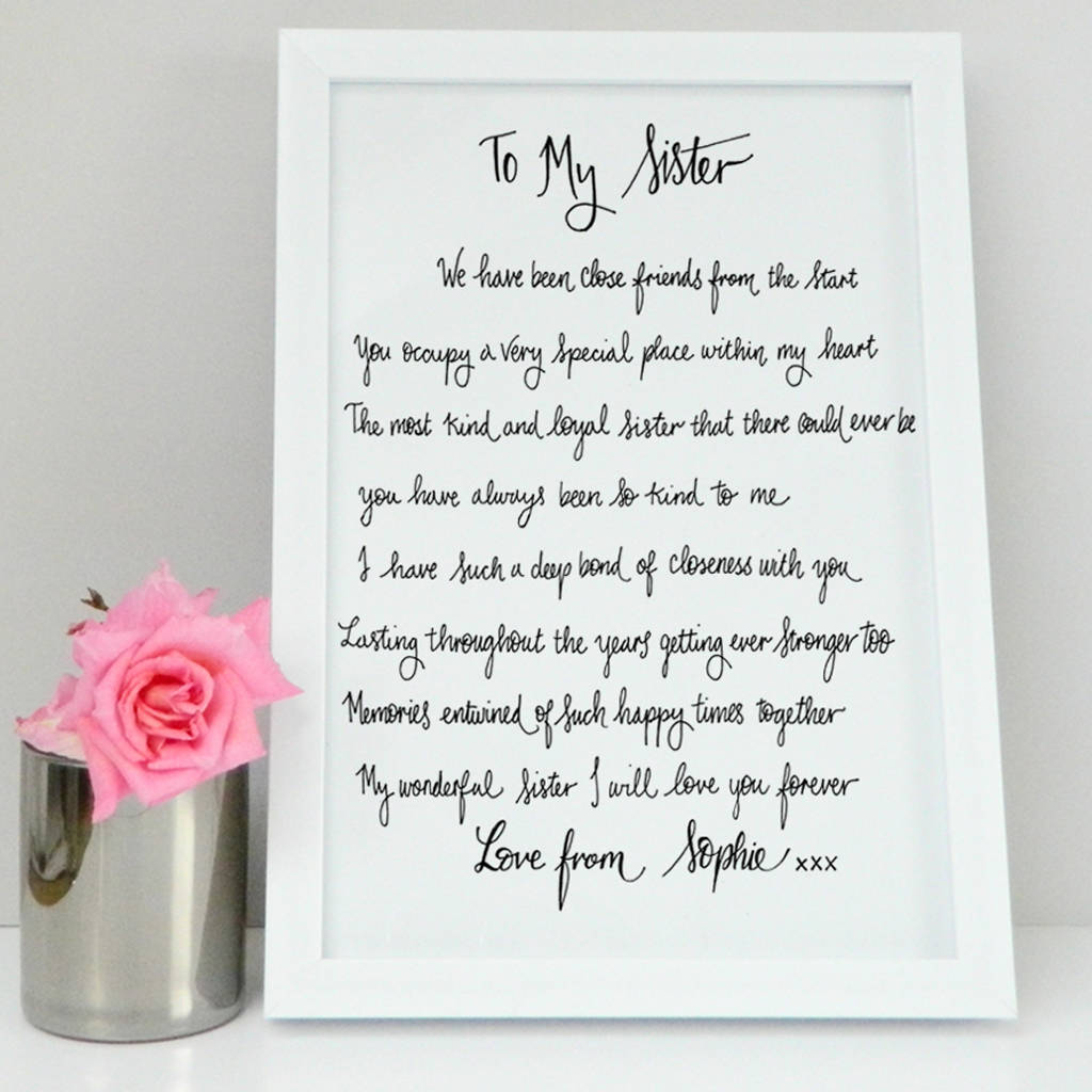 Thanks for being my Bridesmaid A4 Personalised Wedding Poem Sign for Sister 