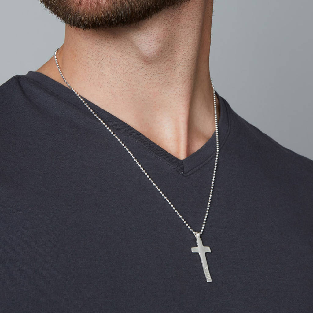 Unisex Cross Necklace Stainless Steel TEMPBEAU Christian Cross Pendant Mini Size Silver Retro Grey for Men and Women with 51cm Chain Jewelry Gift