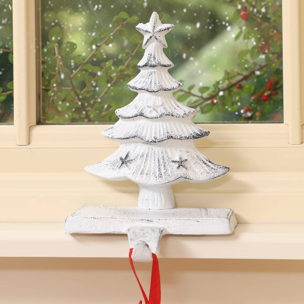 personalised white christmas tree stocking holder by dibor