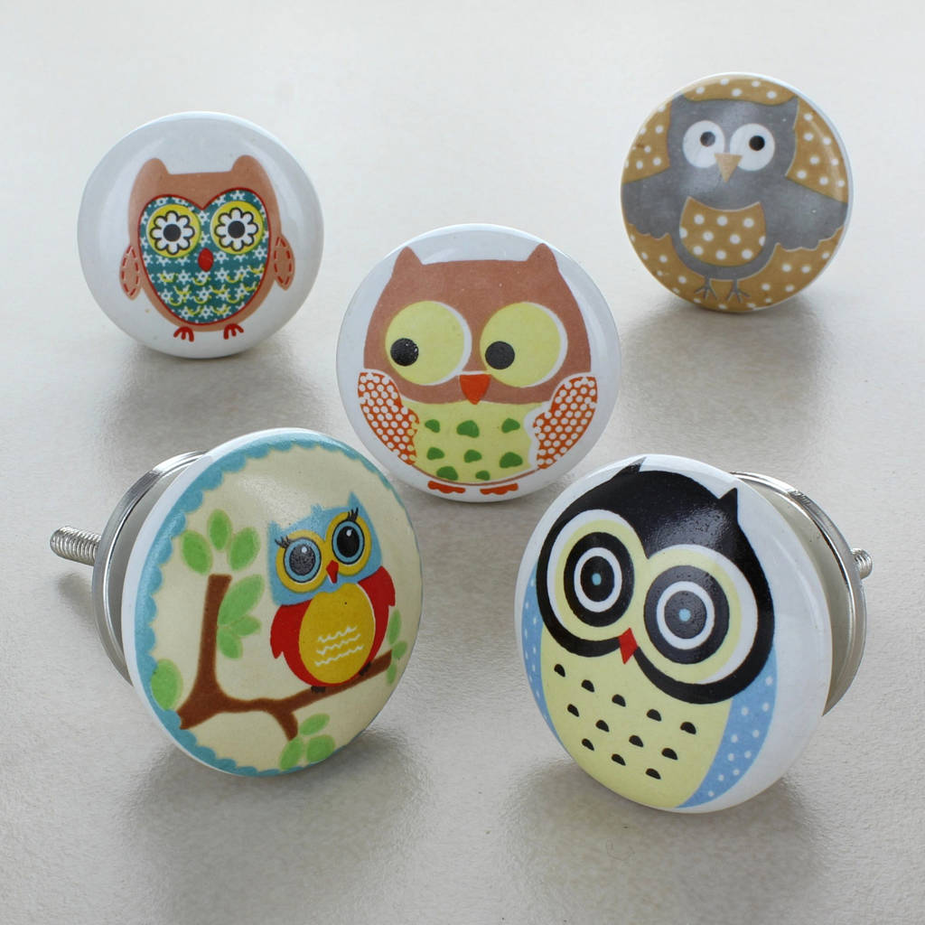 Owls Ceramic Door Knob Cupboard Pull Handle By G Decor
