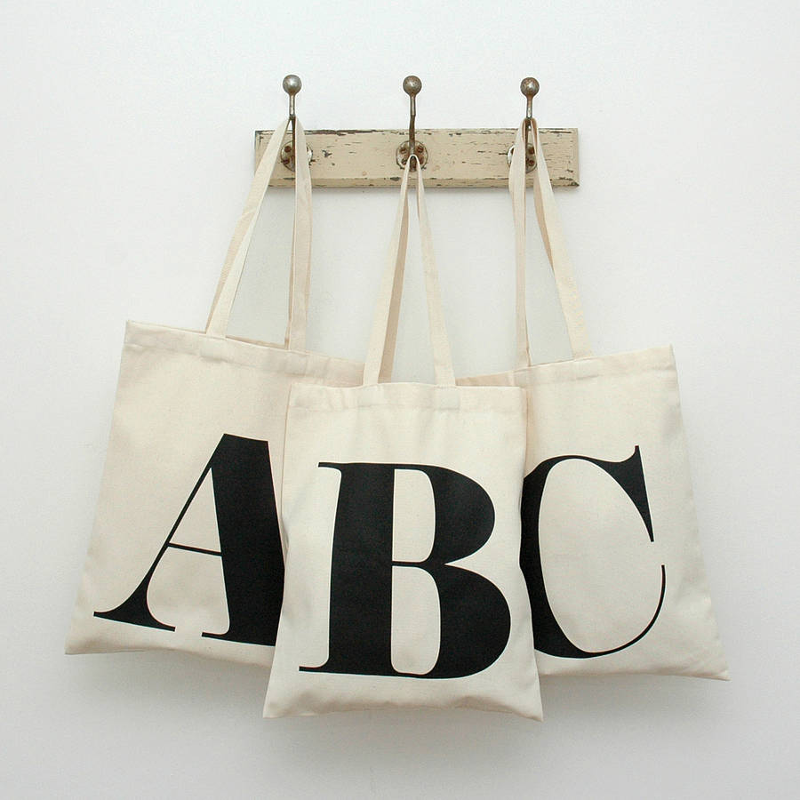 ALPHABET INITIAL LETTER A-Z  CANVAS TOTE BAG COTTON BEIGE SHOPPING BAG GIFT 