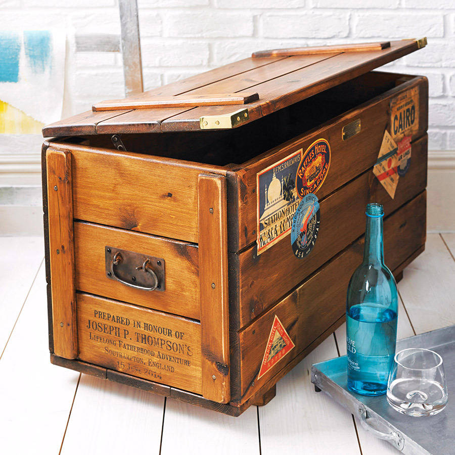 Personalised Wood Storage Trunk Vintage, Wooden Storage Chest Uk